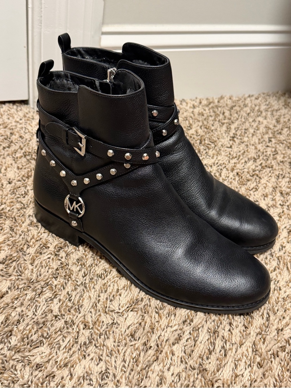 MICHAEL Michael Kors Black Leather Studded Ankle Boots